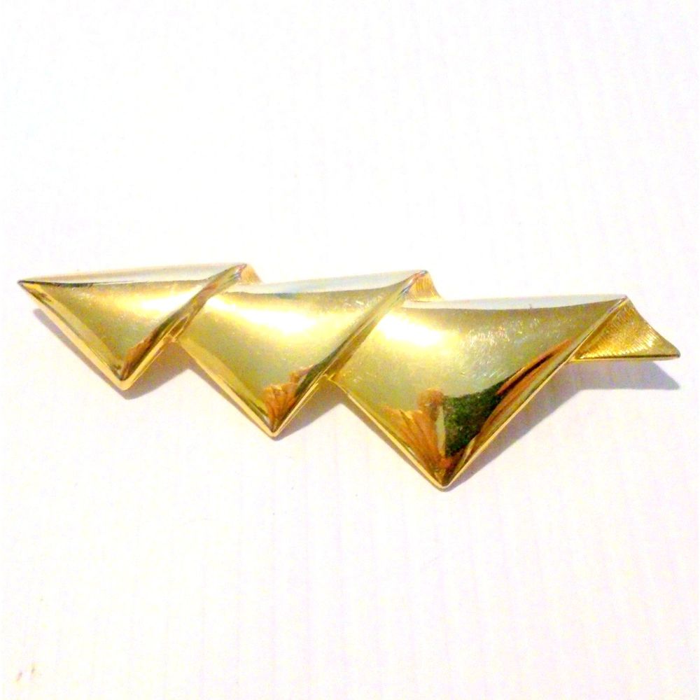 Vintage M. Jent Gold Tone Modernist Triangles Bar Pin Statement Brooch